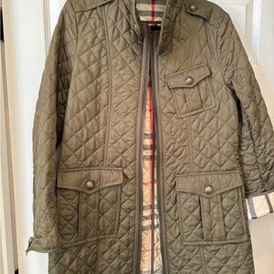 Burberry Brit Quilted Belted Coat Olive M UK 10 US 8 Perfect!